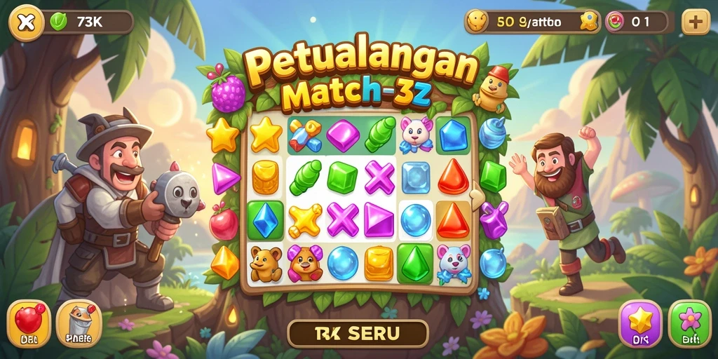 Tampilan gameplay seru dari game Match-3 73K.