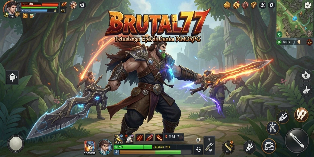 Tangkapan layar gameplay BRUTAL77 menampilkan aksi seru dan karakter yang beragam.