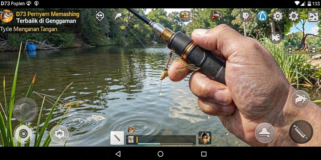 Tampilan gameplay D73 menampilkan aksi memancing yang seru dan menantang.