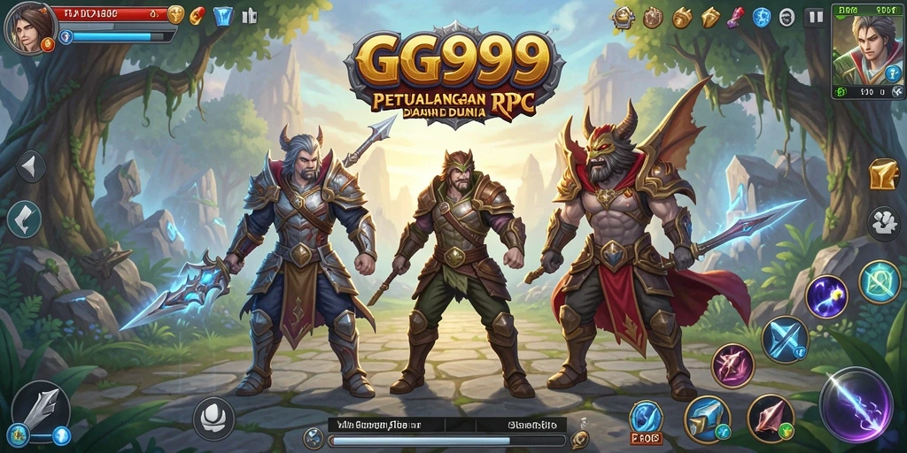Tampilan gameplay GG999 menampilkan pertarungan epik di dunia RPG yang luas.