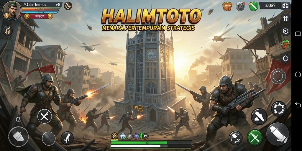 Tampilan gameplay menara dan pertahanan seru di HALIMTOTO.