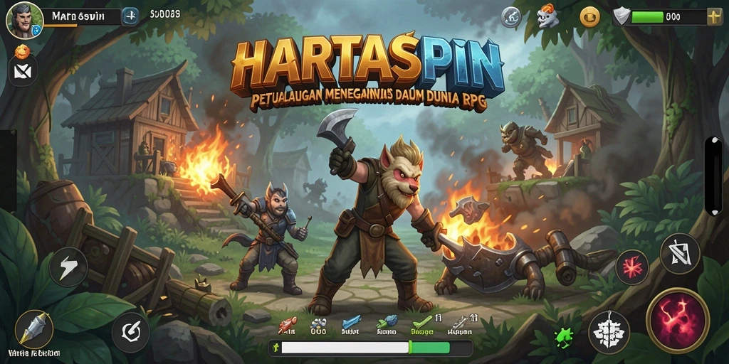 Gameplay RPG HARTASPIN dengan karakter dan pertarungan yang mendebarkan.