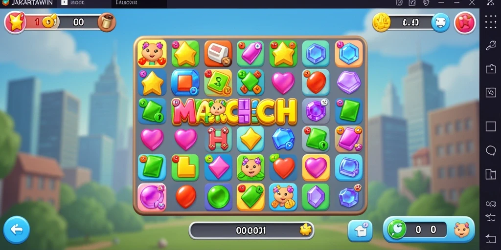 Screenshot gameplay JAKARTAWIN yang menampilkan level Match-3 yang berwarna-warni.
