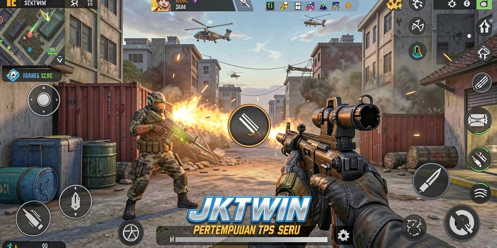 Tampilan gameplay JKTWIN yang mendebarkan dan penuh aksi TPS.