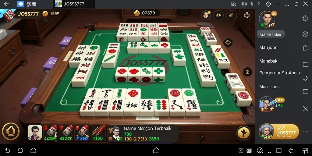 Tampilan gameplay menarik di JOSS777 dengan ubin Mahjong berwarna-warni.