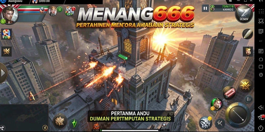 Tampilan utama gameplay Tower Defense di MENANG666 dengan berbagai menara dan musuh.