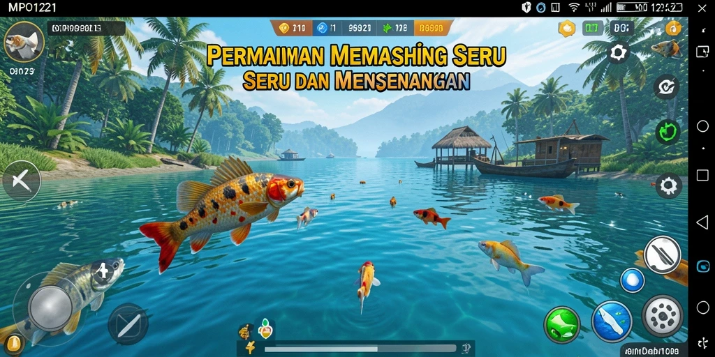 Tampilan gameplay MPO1221 dengan aktivitas memancing yang seru.