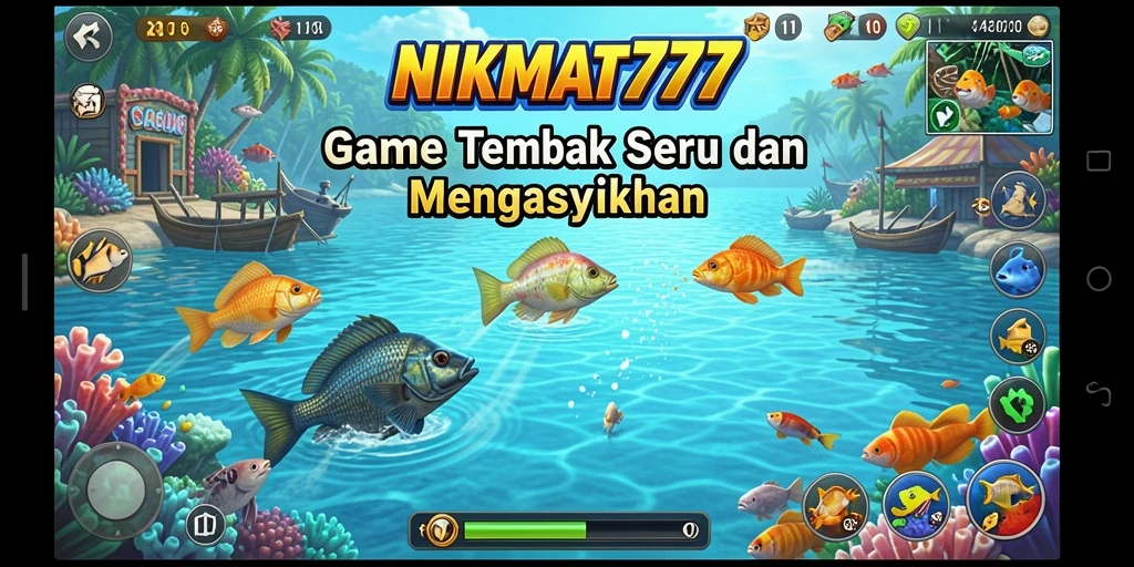 Tampilan gameplay seru NIKMAT777 dalam aksi menembak ikan.