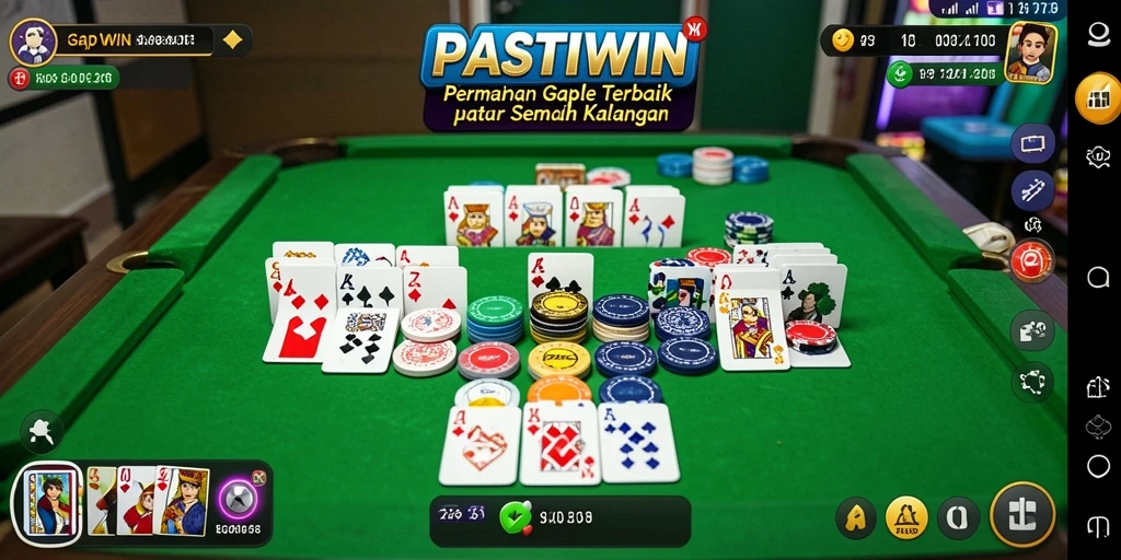 Tampilan screenshot PASTIWIN yang penuh aksi permainan Gaple.