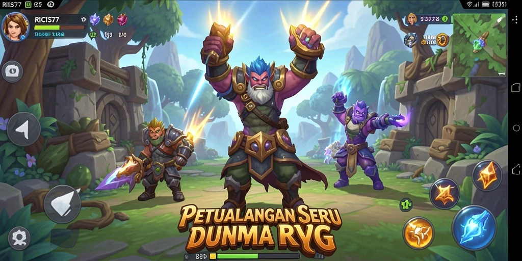 Tampilan gameplay RICIS77 dengan karakter dan pertarungan yang seru.