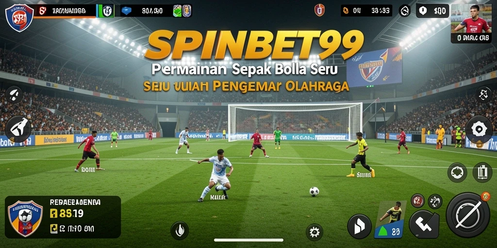 Screenshot gameplay SPINBET99 menampilkan aksi sepak bola yang mendebarkan.