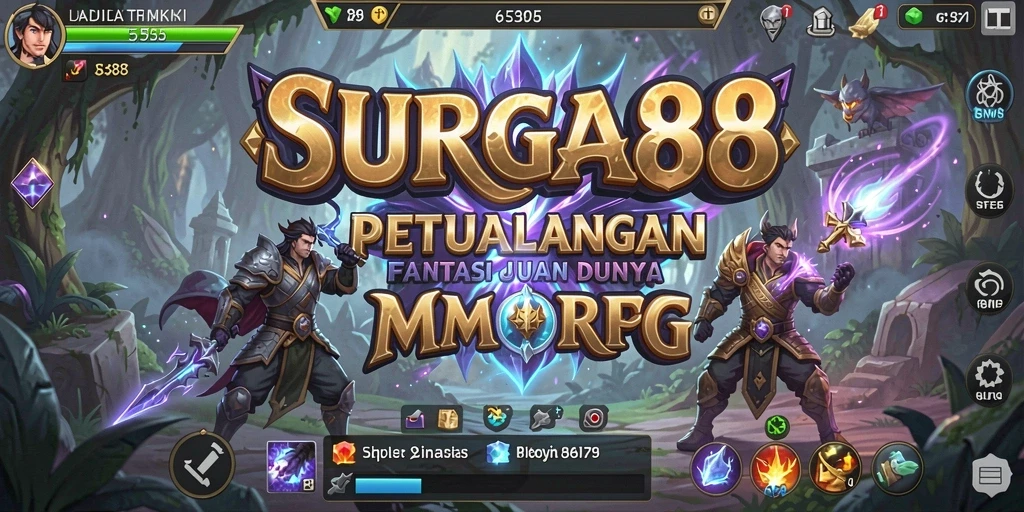 Tangkapan layar gameplay SURGA88 menampilkan aksi pertarungan epik dalam dunia fantasi.