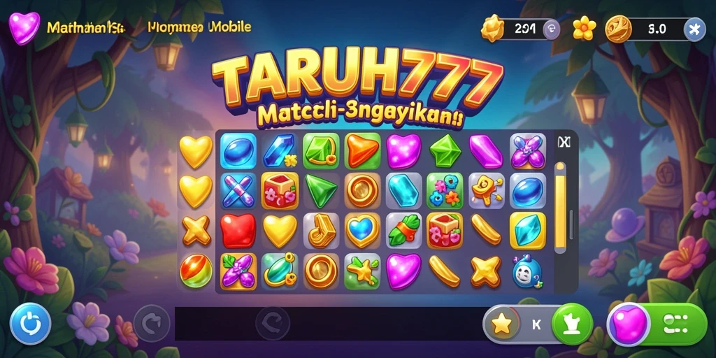 Screenshot gameplay TARUH777 menunjukkan level permata yang penuh warna.