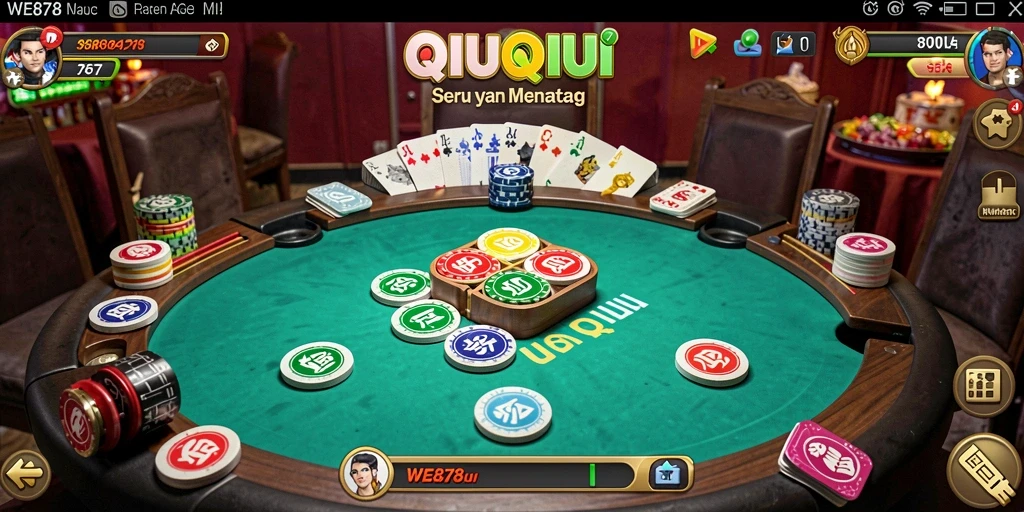 Screenshot utama WE878 menampilkan aksi seru saat bermain QiuQiu.