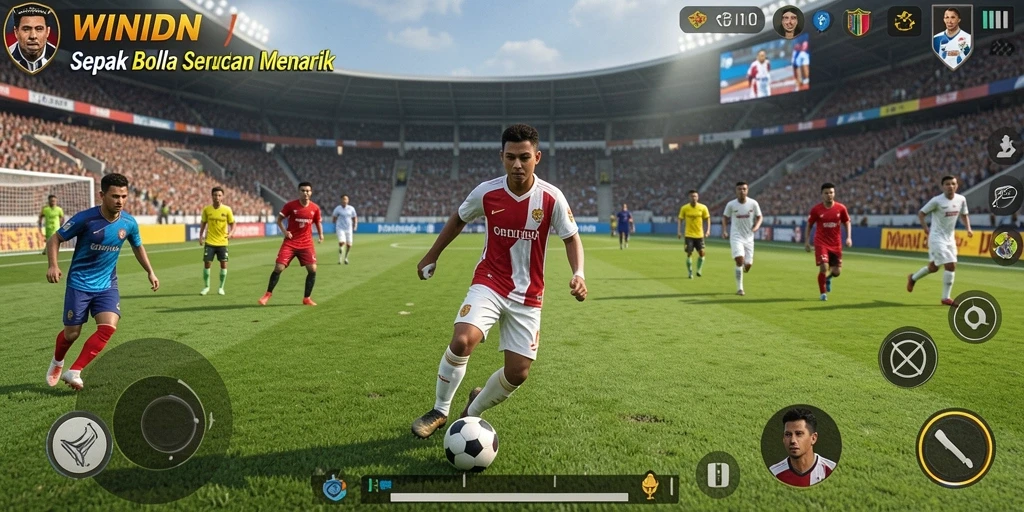 Tampilan gameplay <strong>WINIDN</strong> dengan aksi sepak bola yang mendebarkan.